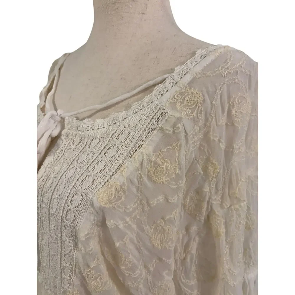 Anthropologie Ivory Boho Lace Tunic Top Small Peasant Crochet Ruffle